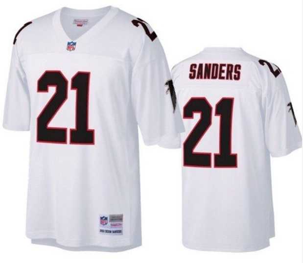Mens Atlanta Falcons #21 Deion Sanders White Throwback Jersey Dzhi